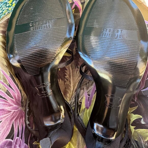 NEW Stuart Weitzman Black Satin Strappy Sandals 9M - Picture 6 of 7